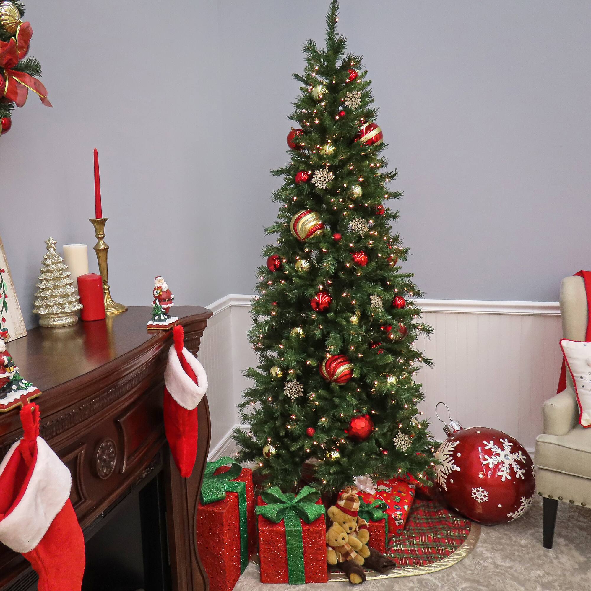 7.5 ft. Pre-lit Tiffany Fir Slim Artificial Christmas Tree, Clear Lights